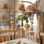 Handmade Safari Baby Mobile, Crochet Jungle Crib Mobile with Lion, Zebra, Giraffe & Elephant, Neutral Nursery Decor, Baby Shower Gift