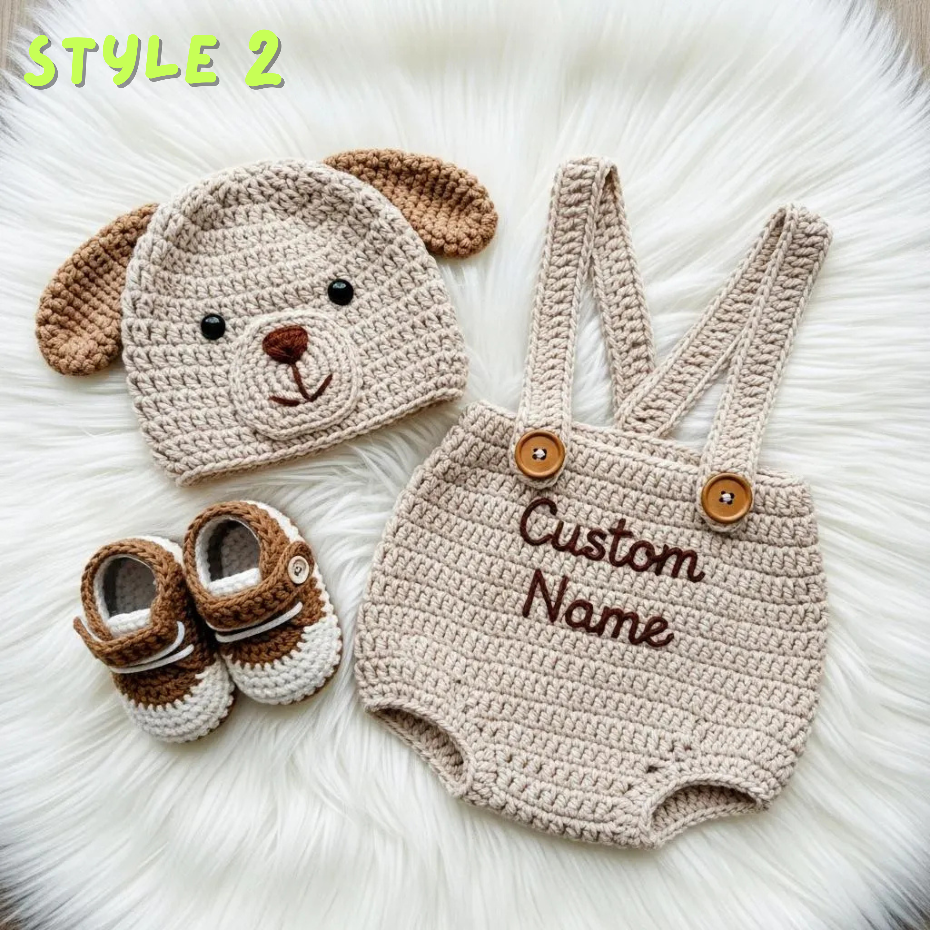Personalized Crochet Baby Outfit Set, Puppy Cat Mouse Romper with Hat and Booties, Newborn Photo Prop, Custom Baby Shower Gift