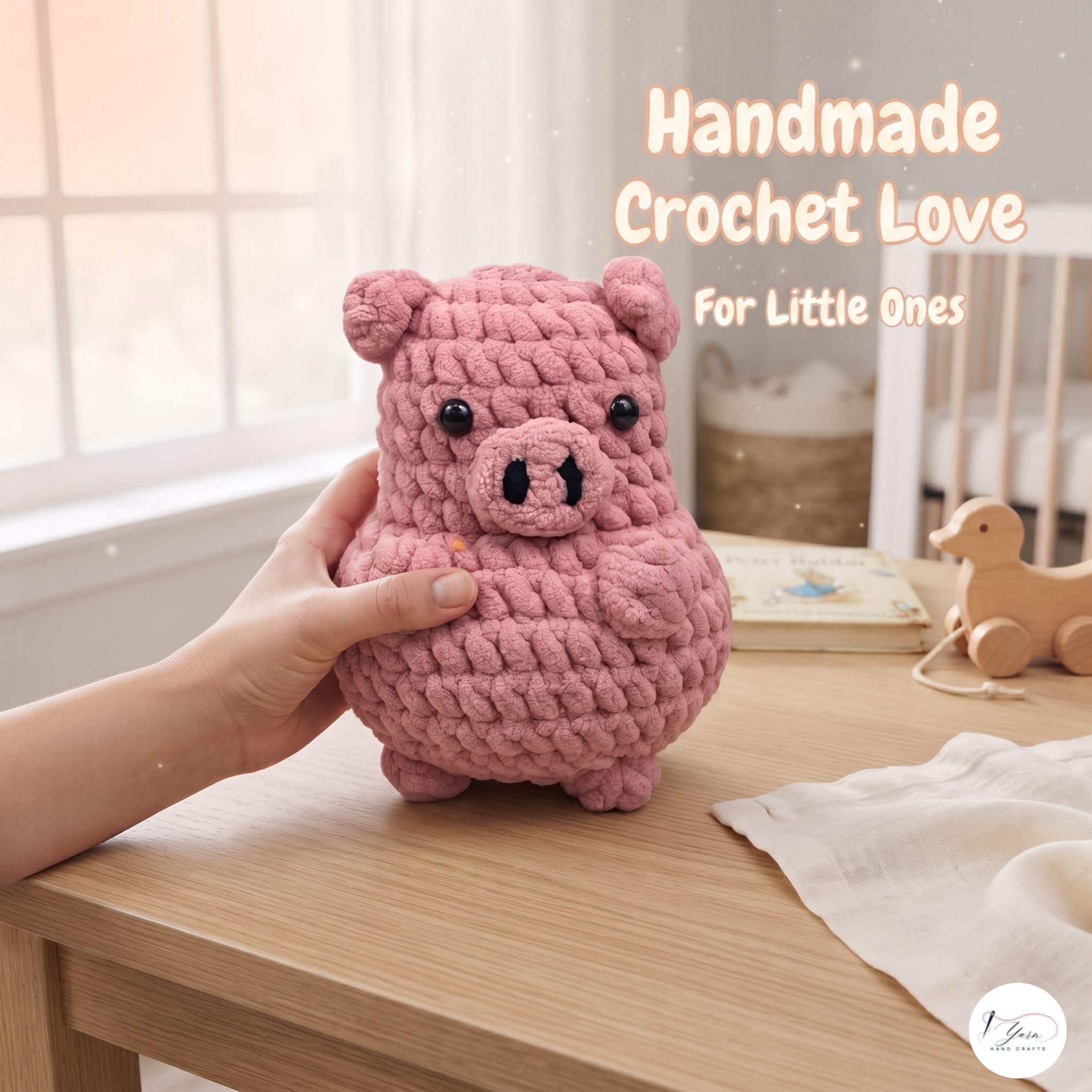 Chunky Crochet Pig Plush, Handmade Pink Amigurumi Pig, Soft Farm Animal Stuffed Toy, Pig Lover Gift, Cute Nursery Decor