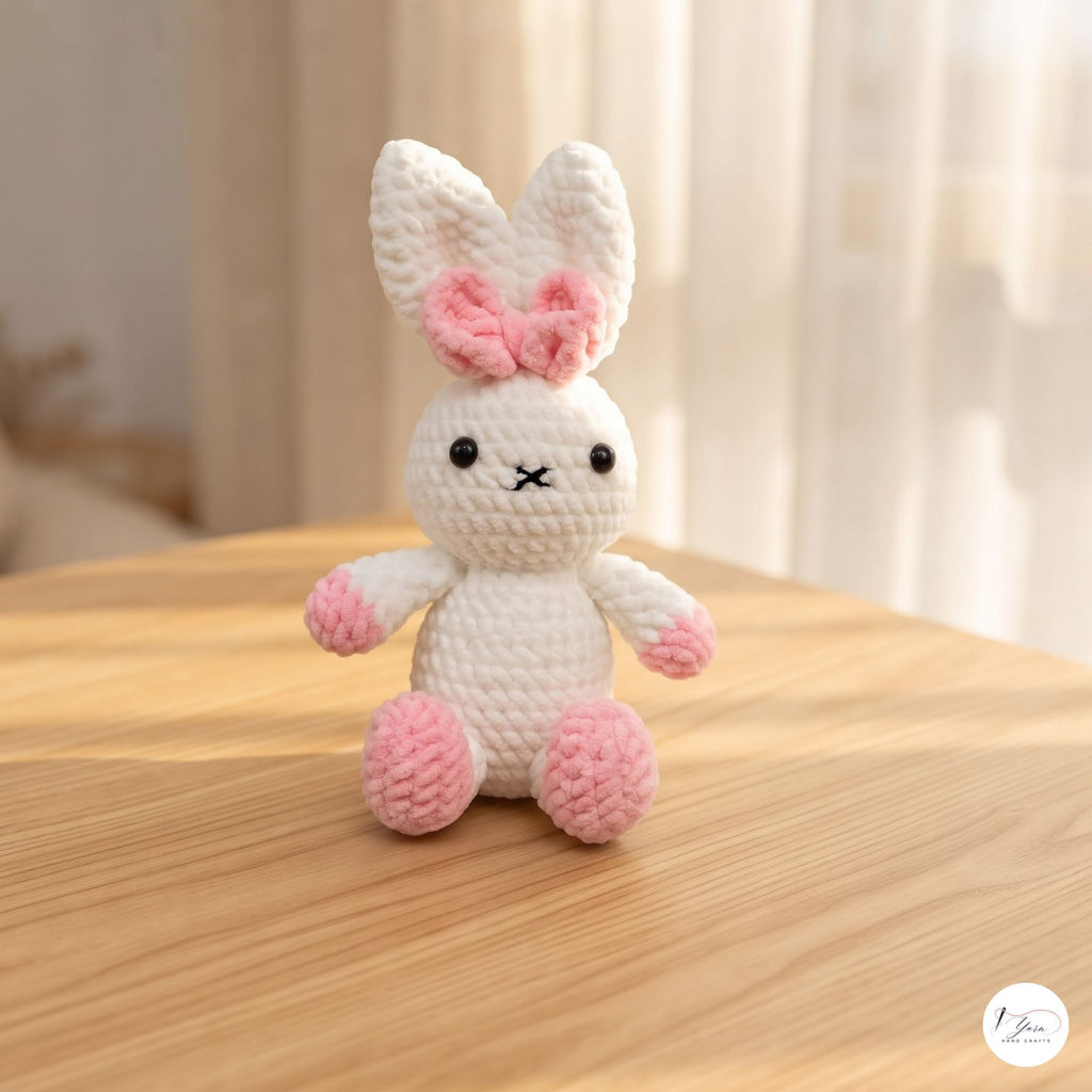 Handmade Crochet Bunny Plush, White Pink Amigurumi Rabbit, Soft Stuffed Animal, Easter Bunny Gift, Cute Nursery Decor