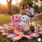 Handmade Crochet Kissing Bunnies Set of 2, Pink White Amigurumi Rabbit Plush Pair, Valentine Couple Gift, Anniversary Keepsake
