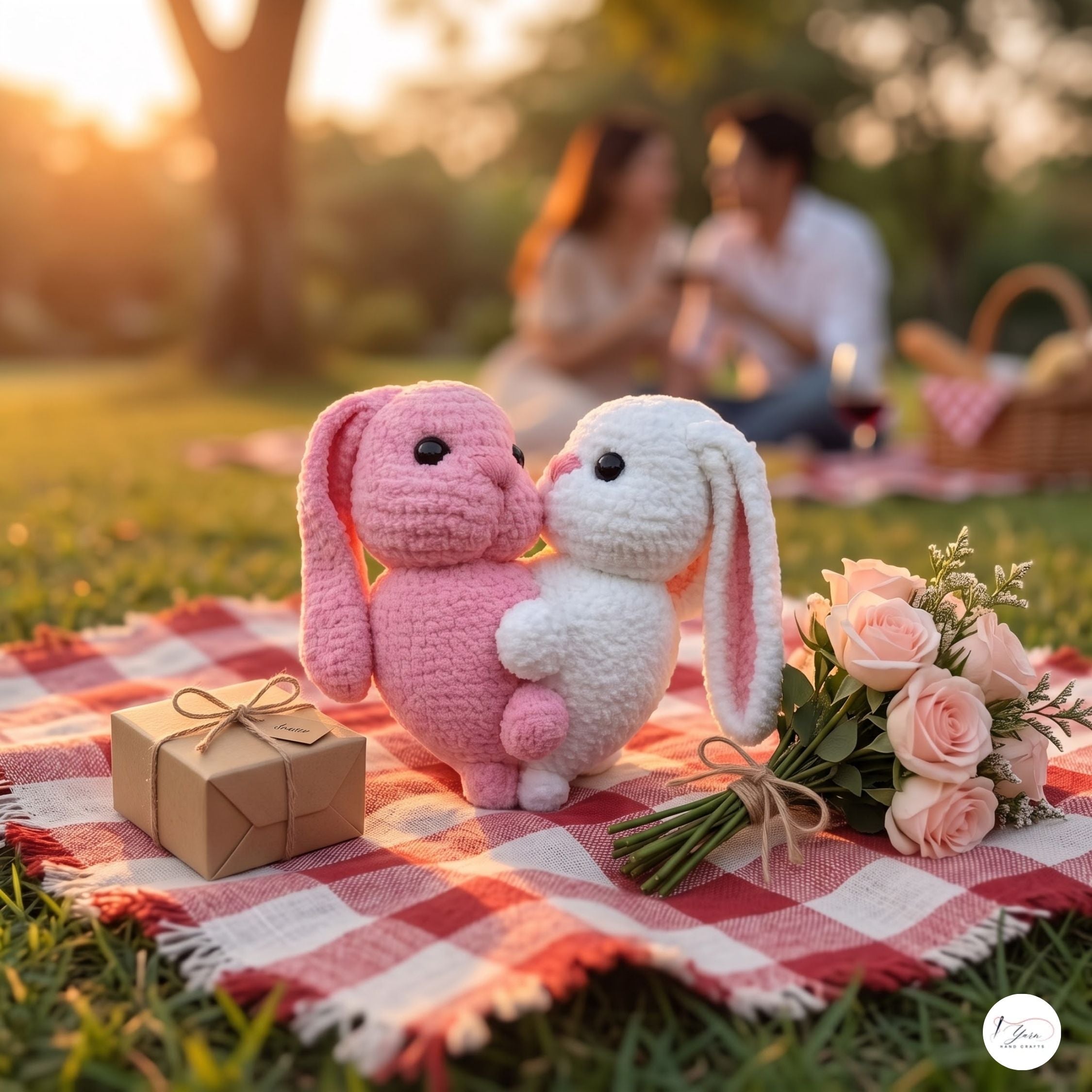Handmade Crochet Kissing Bunnies Set of 2, Pink White Amigurumi Rabbit Plush Pair, Valentine Couple Gift, Anniversary Keepsake