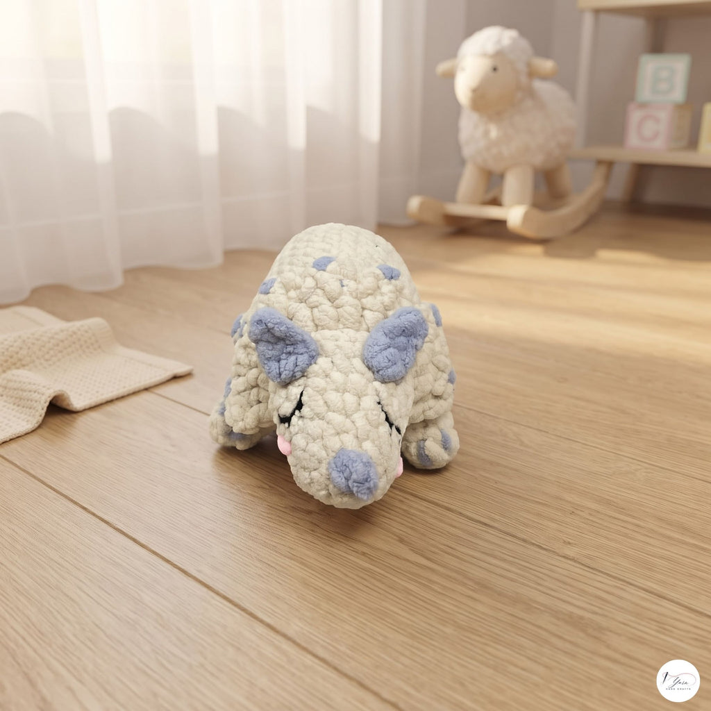 Crochet Triceratops Plush, Handmade Sleeping Dinosaur Amigurumi, Soft Chenille Dino Stuffed Animal, Nursery Decor, Dino Lover Gift