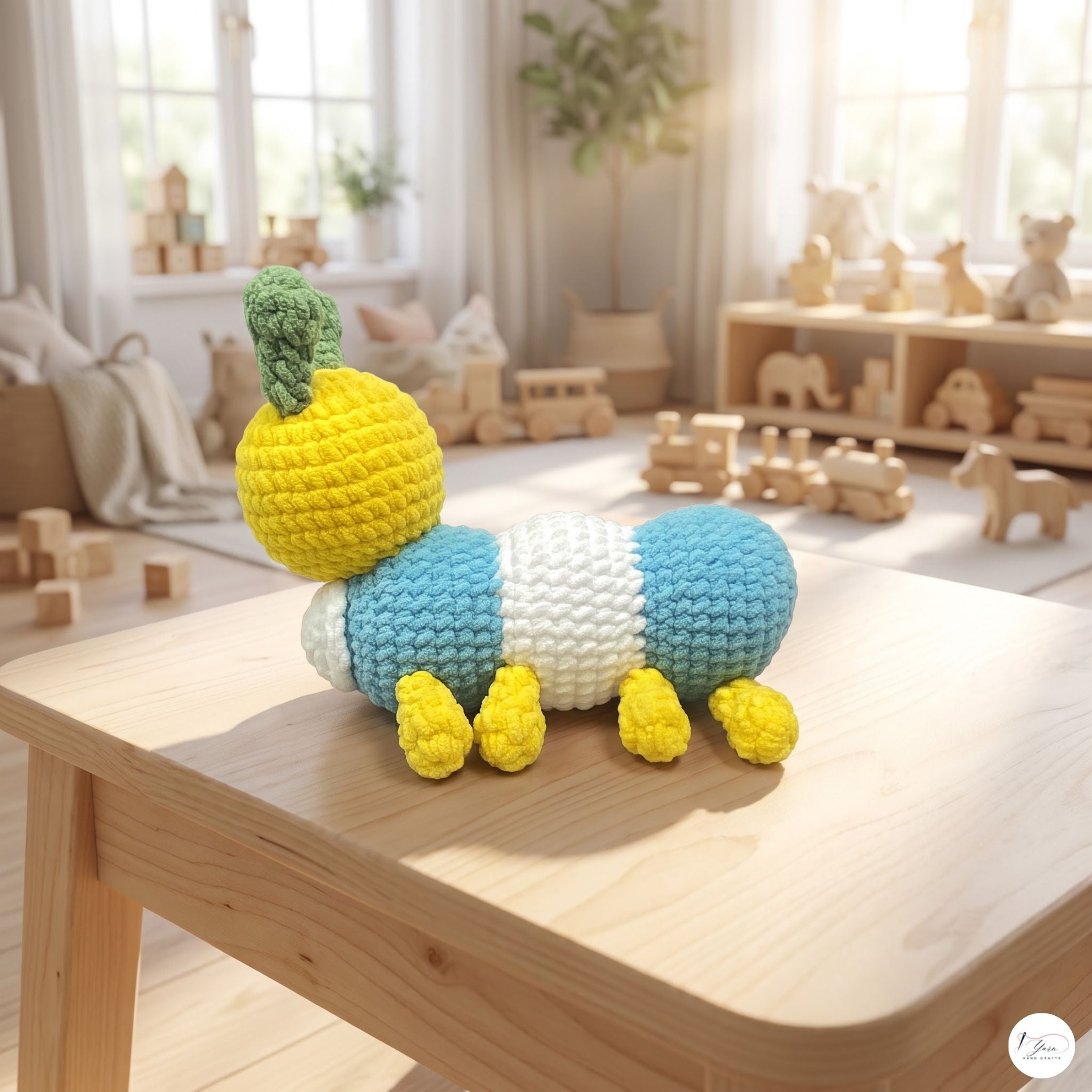 Crochet Bee Plush, Handmade Blue Yellow Amigurumi Bumblebee, Soft Stuffed Insect Toy, Bee Lover Gift, Garden Nursery Decor