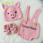 Personalized Crochet Baby Outfit, Duck Chick Pig Romper Set with Hat and Booties, Newborn Photo Prop, Custom Baby Shower Gift