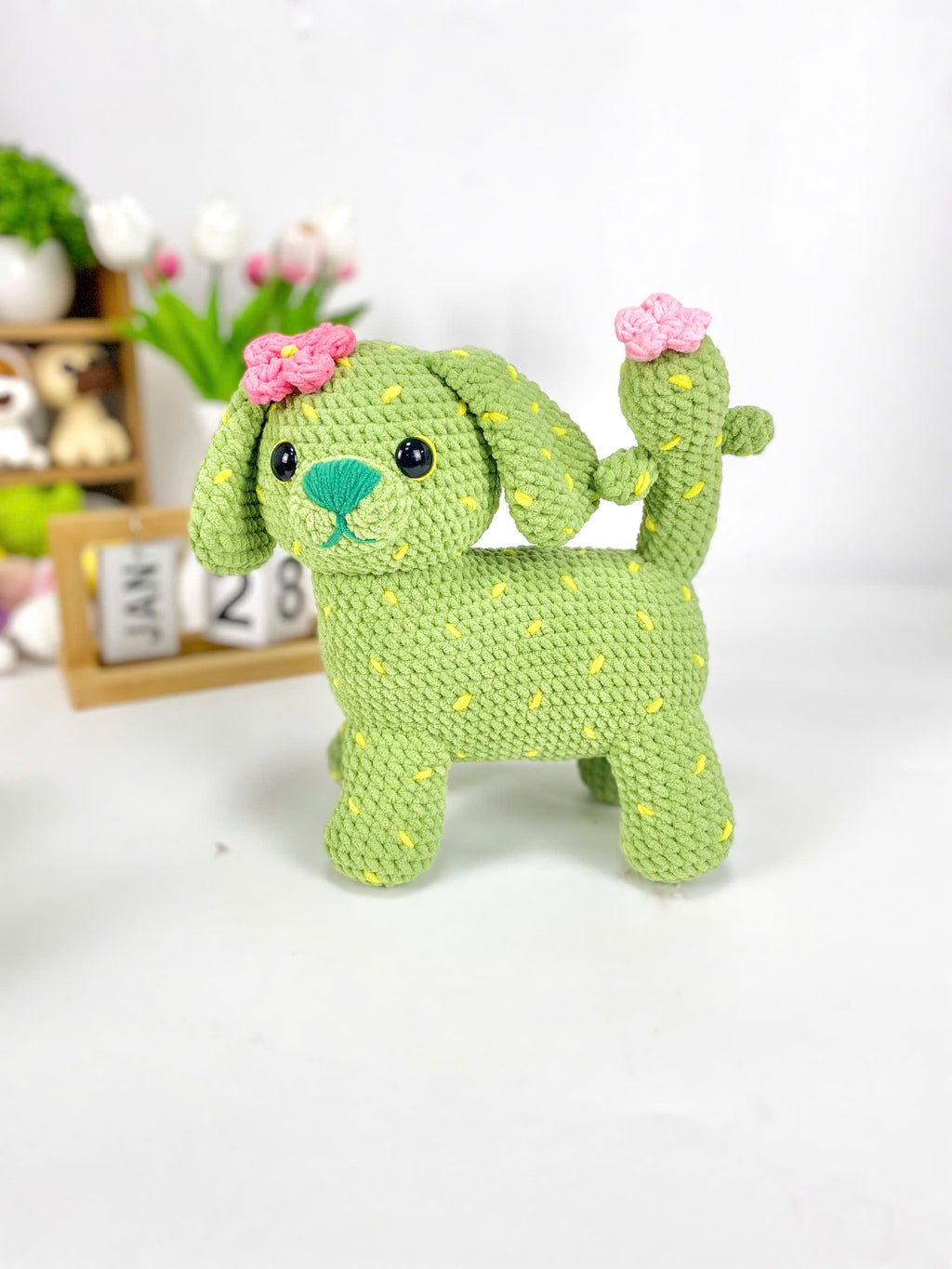 Cactus Dog Crochet Pattern Bundle 4 in 1, Amigurumi Cactus Dog Plush Toy, Crochet Dog with Flowers