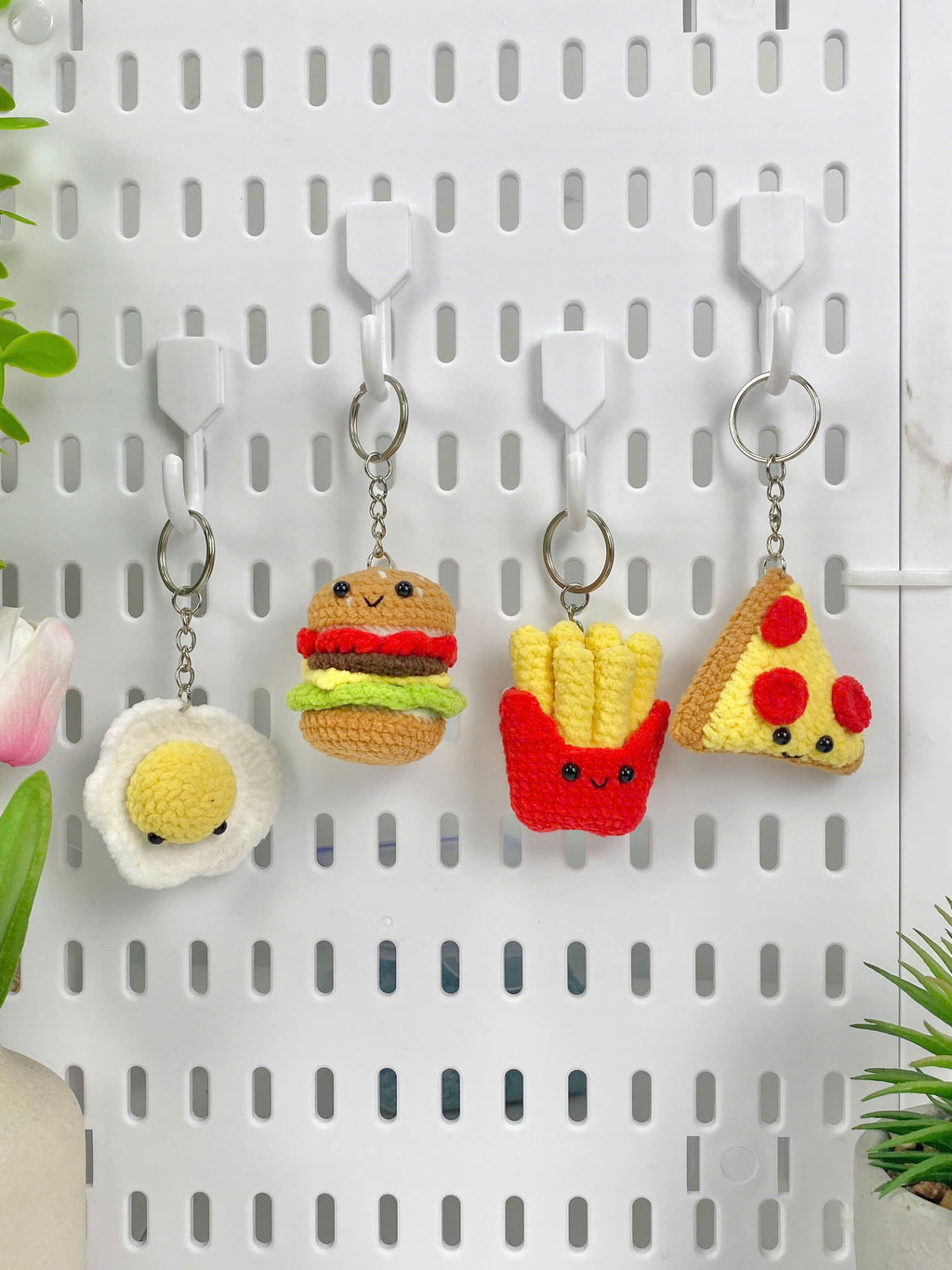 Fast Food Crochet Keychain Pattern: Burger, Fries, Pizza, Egg (PDF)