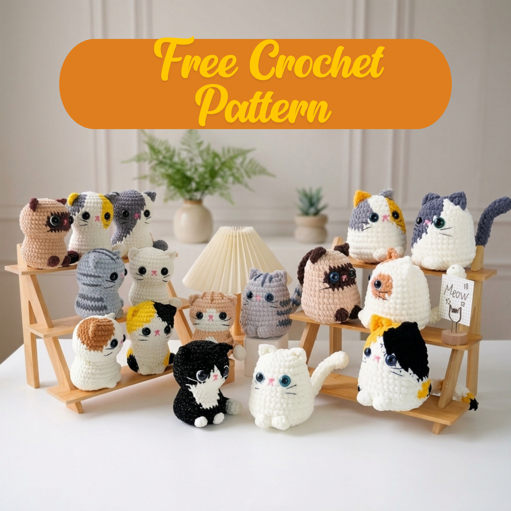 Cat Crochet Pattern Bundle, Chonky Kitten Amigurumi PDF, Free Gift