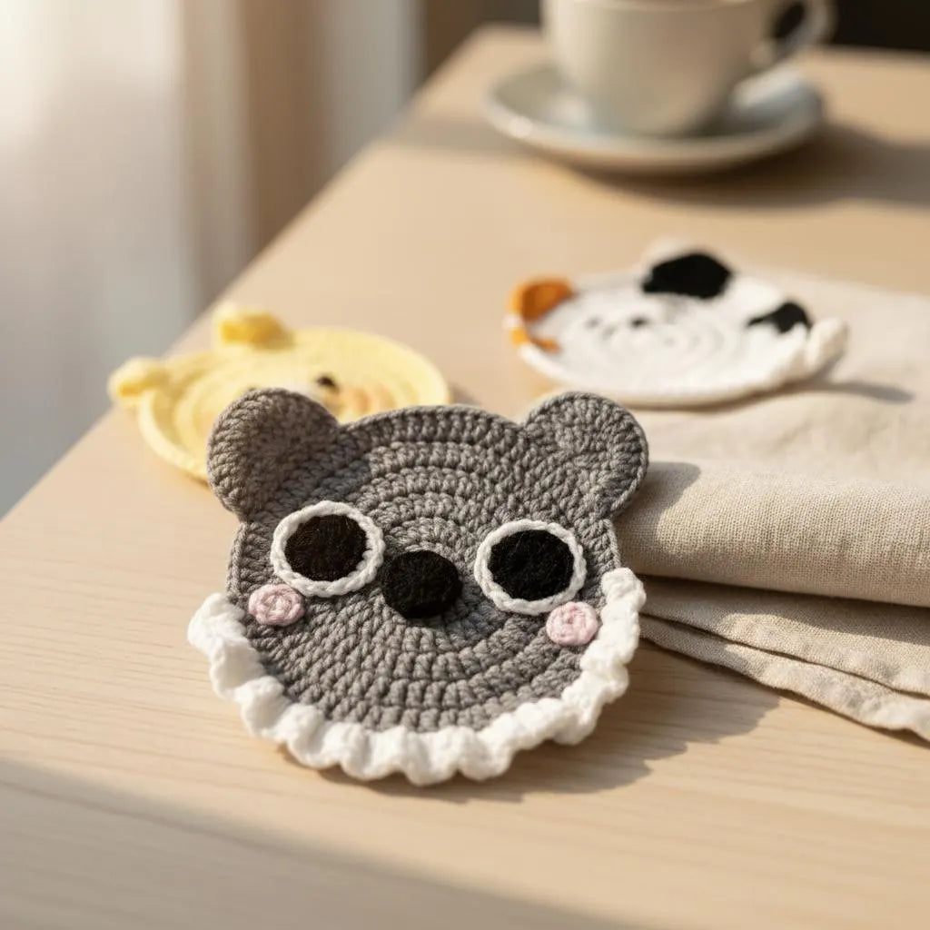 Animal Crochet Coaster Pattern – Koala, Cat & Chick (PDF Pattern)