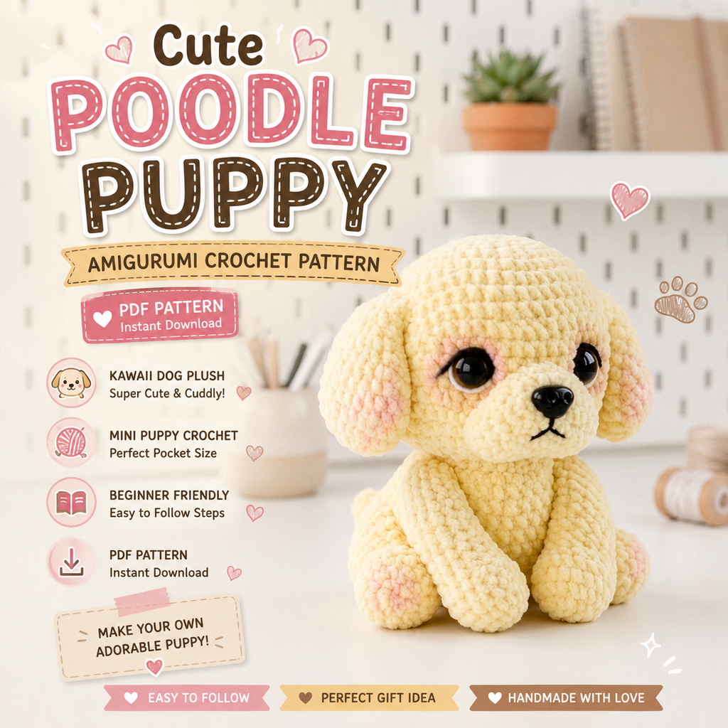 Cute Poodle Puppy Crochet Pattern PDF – Amigurumi Dog Plush