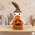 Handmade Halloween Duck Plush, Crochet Pumpkin Duck with Witch Hat, Amigurumi Stuffed Animal, Spooky Cute Fall Decor, Duck Lover Gift