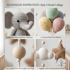 Handmade Elephant Baby Mobile, Crochet Hot Air Balloon Crib Mobile, Neutral Nursery Decor, Cloud & Star Baby Mobile, Baby Shower Gift