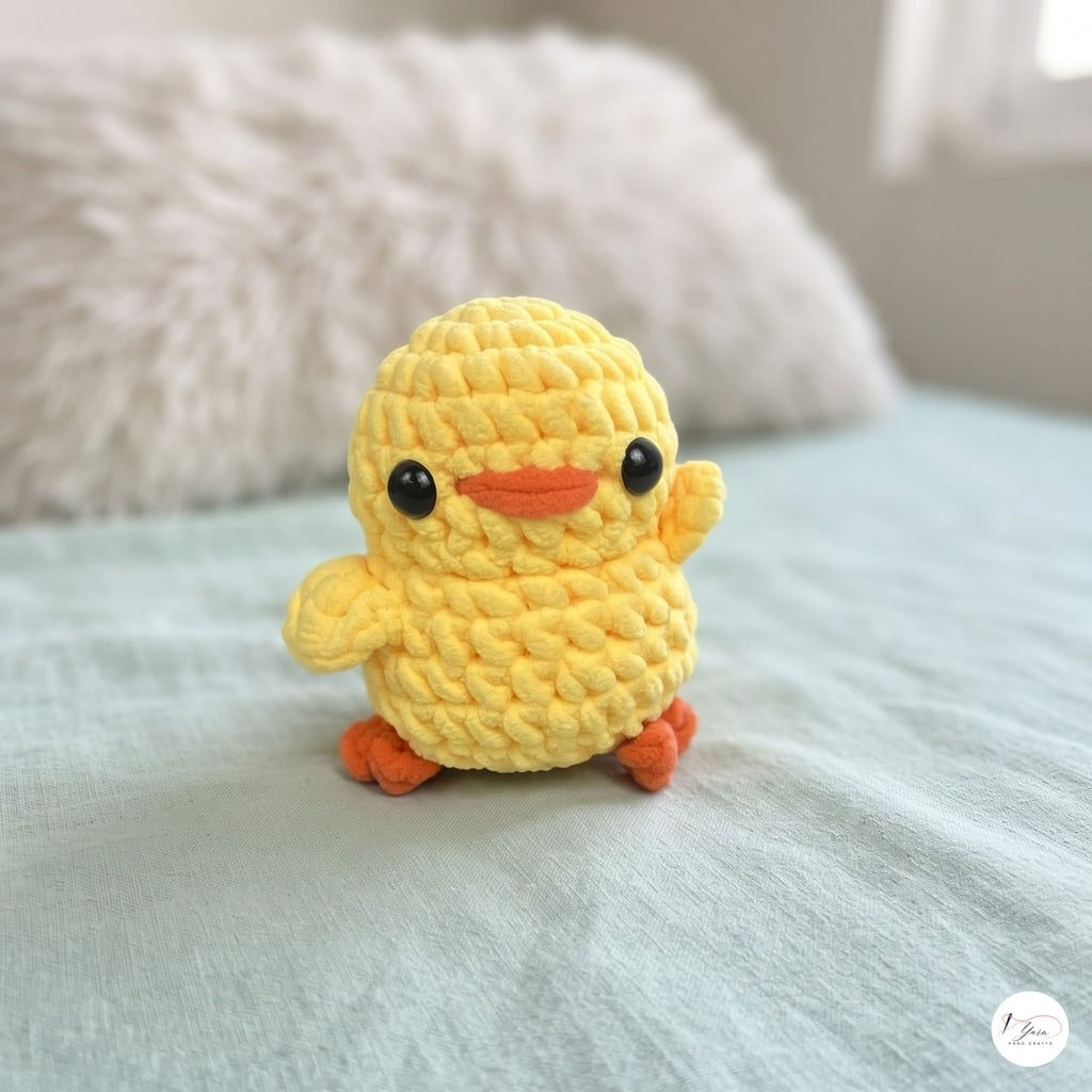 Crochet Duck Plush, Handmade Yellow Amigurumi Duck, Soft Chenille Stuffed Animal, Waving Duckling Gift, Nursery Decor