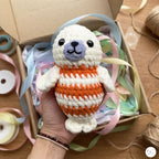 Handmade Crochet Seal Plush, Orange Striped Baby Seal Stuffed Animal, Soft Ocean Animal Toy, Seal Lover Gift, Nursery Decor