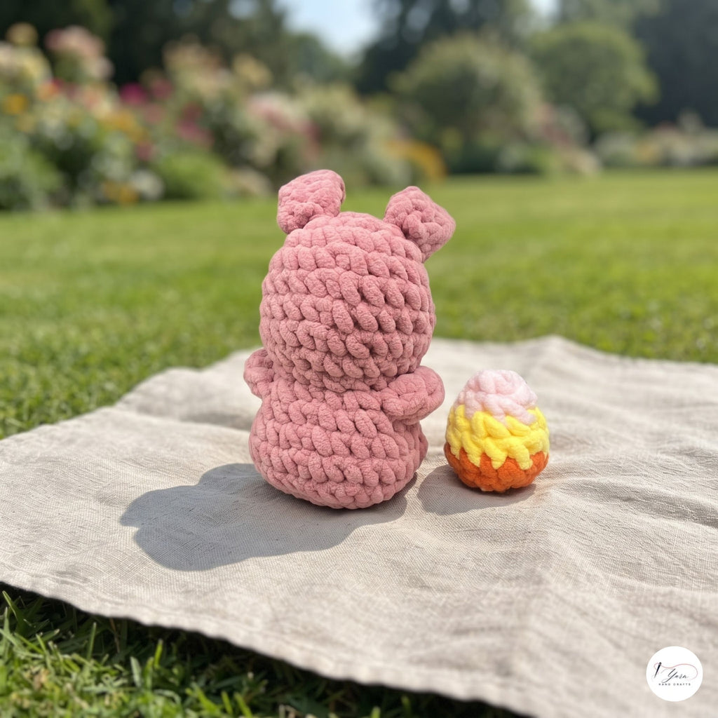 Crochet Easter Bunny Plush with Egg, Handmade Pink Amigurumi Rabbit, Soft Chenille Stuffed Animal, Easter Basket Gift