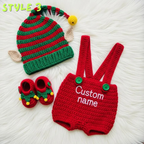Crochet Christmas Baby Outfit, Personalized Santa Snowman Elf Romper Set, Newborn Photo Prop, First Christmas Gift