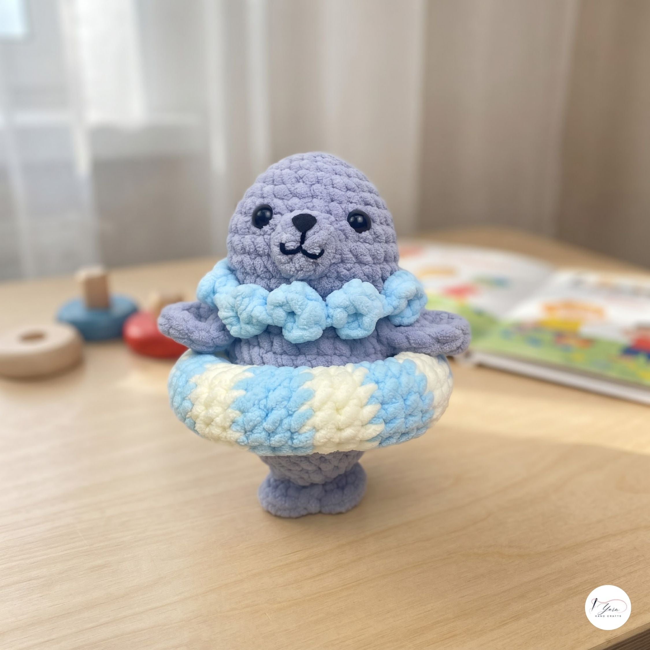 Crochet Seal Plush with Floatie, Handmade Amigurumi Sea Animal, Soft Ocean Stuffed Toy, Seal Lover Gift, Nursery Decor