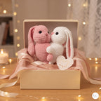 Handmade Crochet Kissing Bunnies Set of 2, Pink White Amigurumi Rabbit Plush Pair, Valentine Couple Gift, Anniversary Keepsake