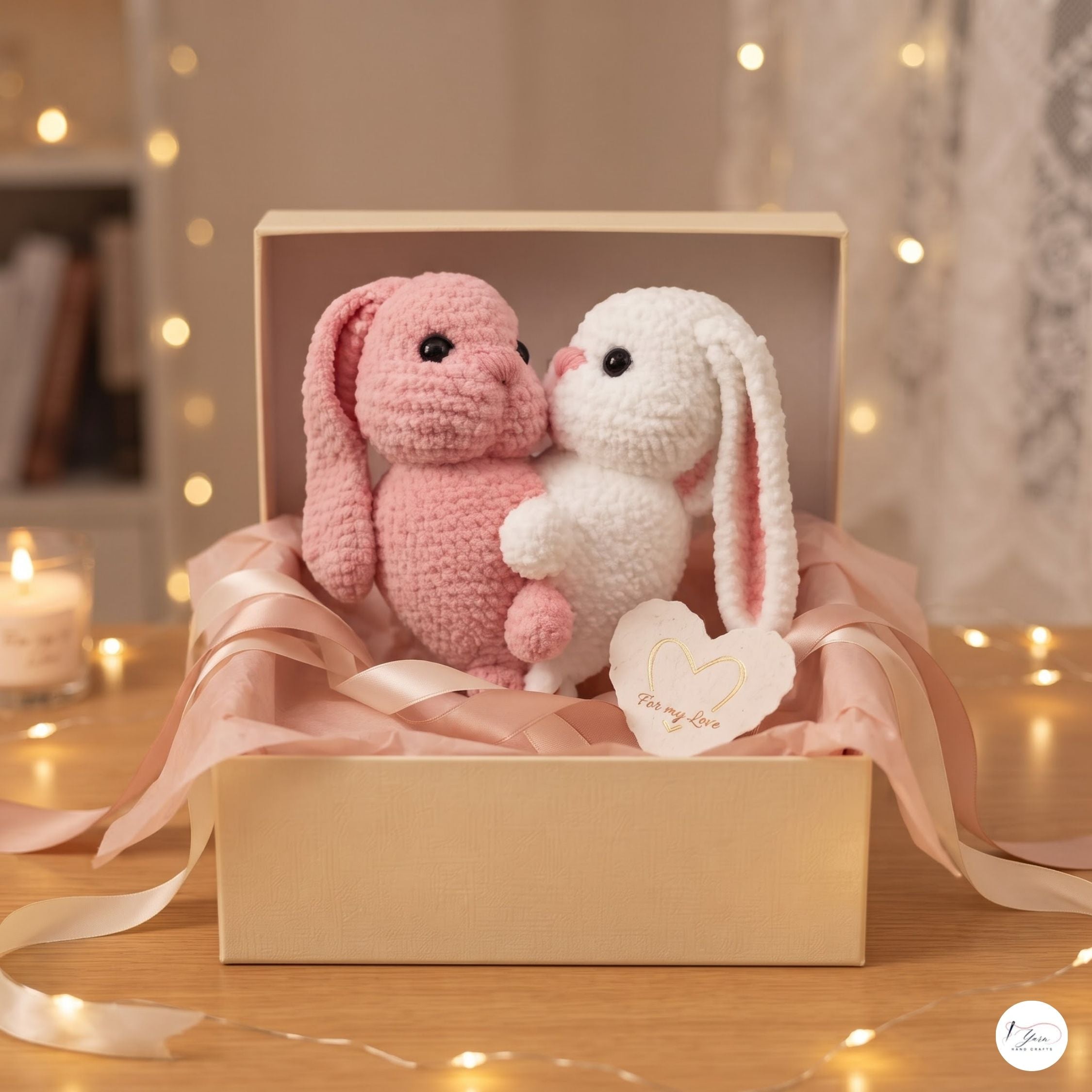 Handmade Crochet Kissing Bunnies Set of 2, Pink White Amigurumi Rabbit Plush Pair, Valentine Couple Gift, Anniversary Keepsake