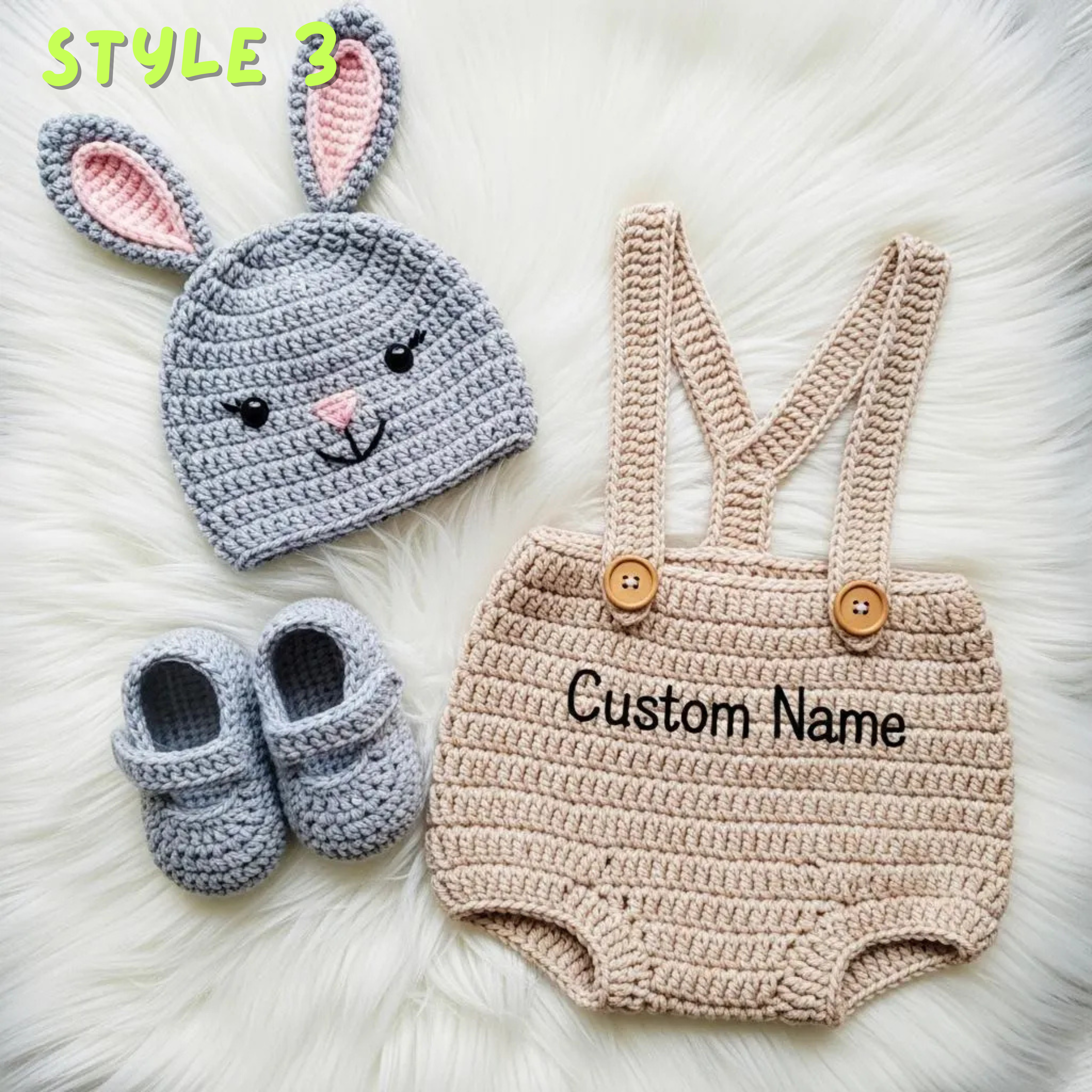 Personalized Crochet Baby Animal Outfit, Sheep Bunny or Cow Romper Set with Hat and Booties, Newborn Photo Prop, Baby Shower Gift