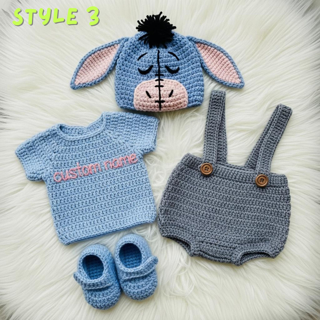 Personalized Crochet Baby Animal Outfit, Bunny Owl Donkey Set, Newborn Photo Prop, Coming Home Outfit, Baby Shower Gift