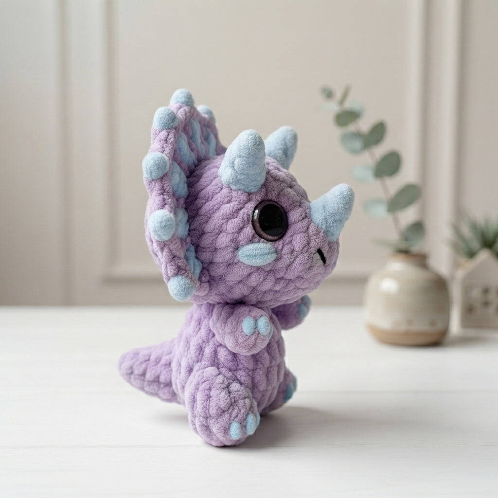 Mini Triceratops Crochet Pattern PDF, Cute Dinosaur Amigurumi, Purple Dino Plush Pattern