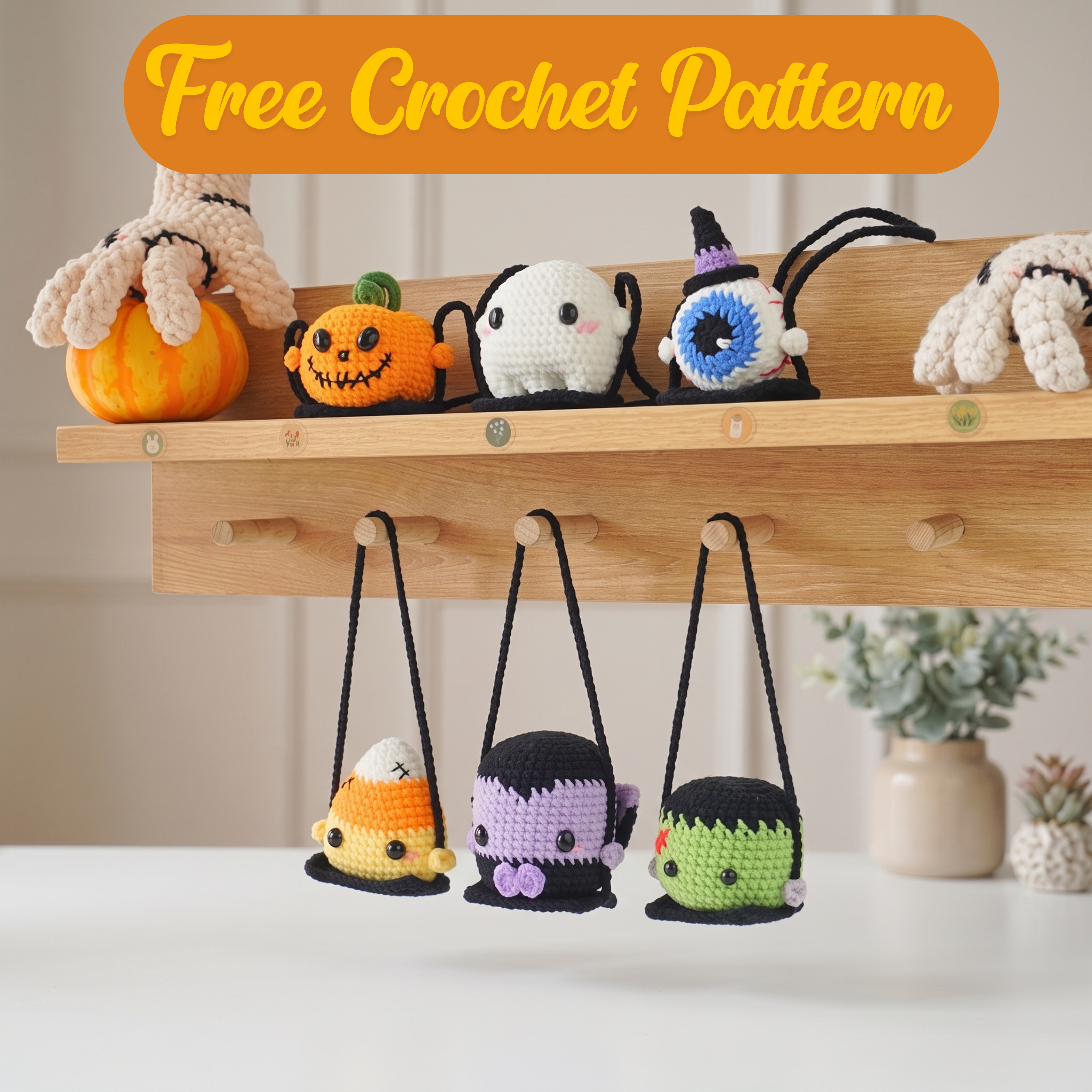 Free Crochet Pattern Gift, Halloween Amigurumi Car Hanging PDF Download