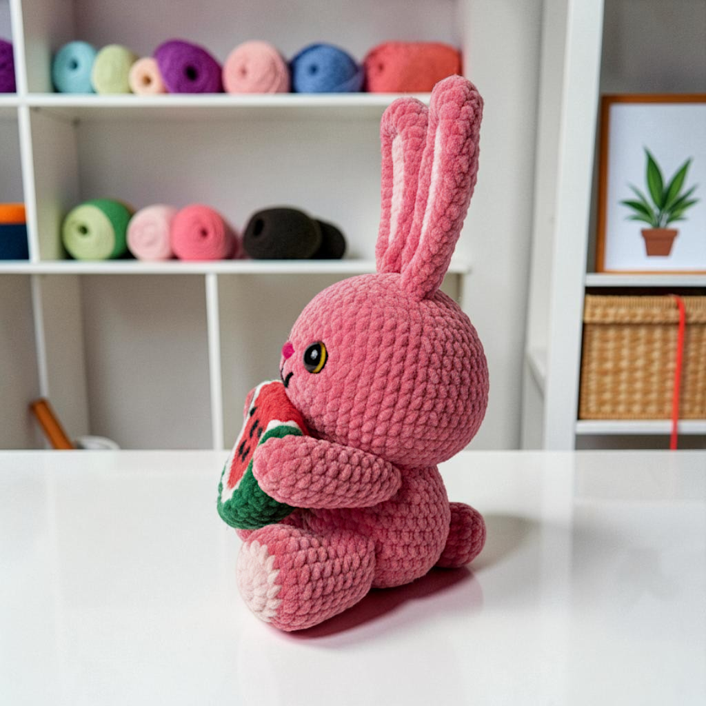 Watermelon Bunny Crochet Pattern PDF, Cute Bunny Amigurumi Pattern