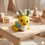Crochet Bee Plush, Handmade Blue Yellow Amigurumi Bumblebee, Soft Stuffed Insect Toy, Bee Lover Gift, Garden Nursery Decor