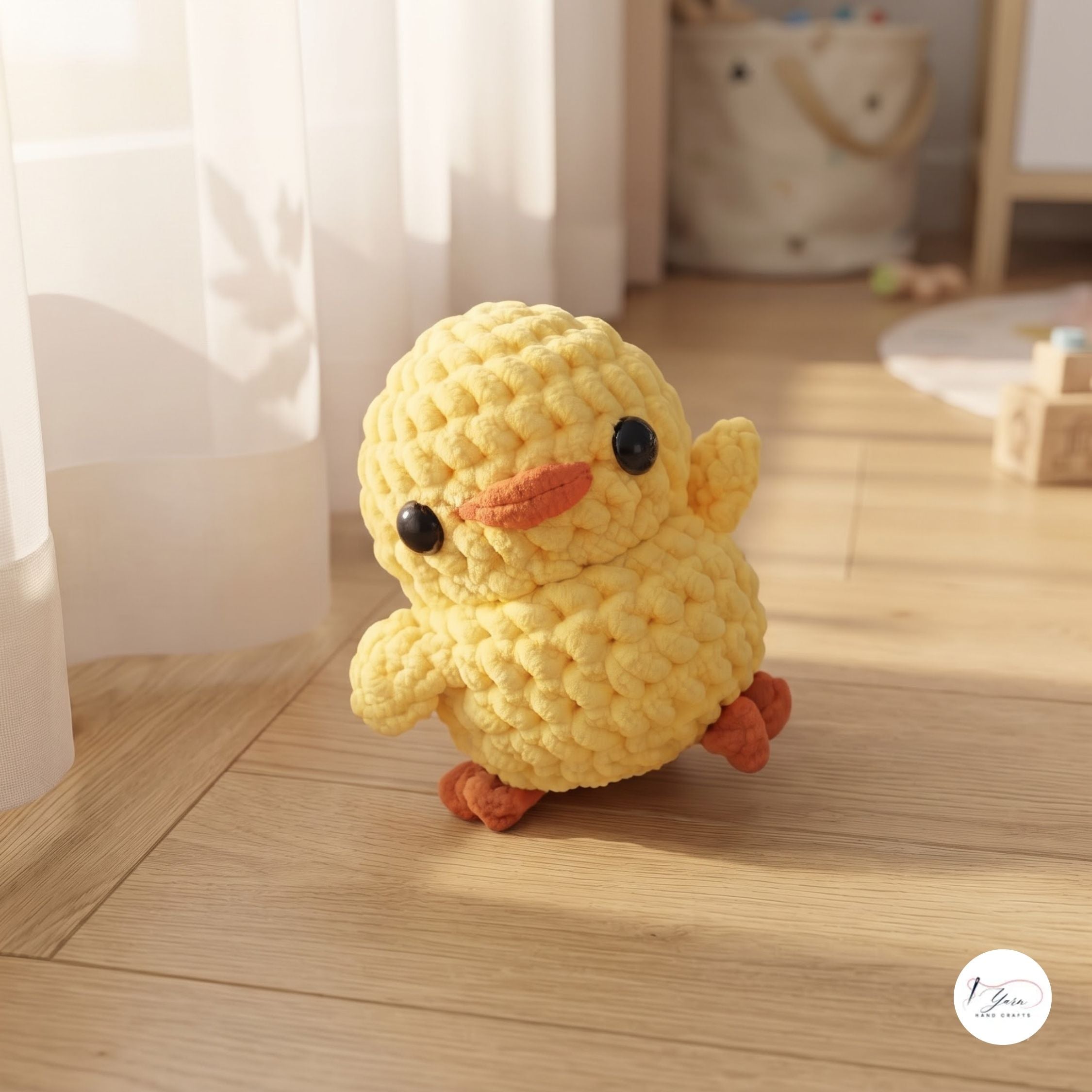 Crochet Duck Plush, Handmade Yellow Amigurumi Duck, Soft Chenille Stuffed Animal, Waving Duckling Gift, Nursery Decor