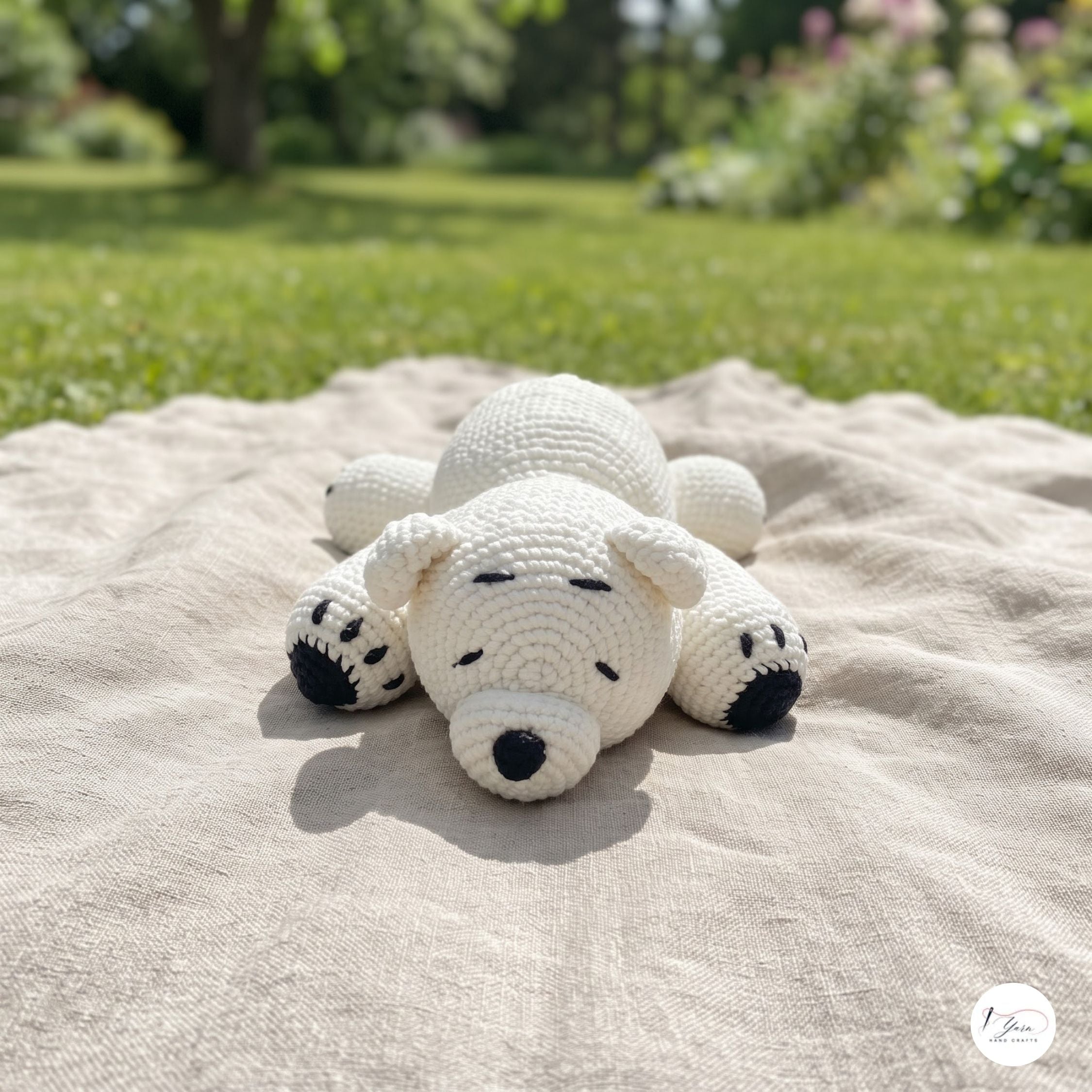 Crochet Polar Bear Plush, Handmade White Amigurumi Bear, Lying Arctic Animal Stuffed Toy, Winter Nursery Decor, Bear Lover Gift