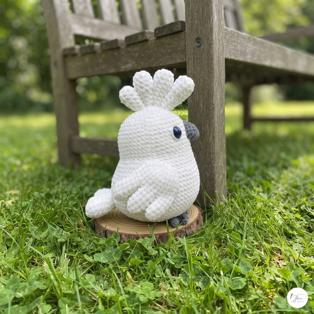 Crochet Cockatoo Plush, Handmade White Parrot Amigurumi, Soft Stuffed Bird Toy, Bird Lover Gift, Nursery Decor