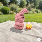 Crochet Easter Bunny Plush with Egg, Handmade Pink Amigurumi Rabbit, Soft Chenille Stuffed Animal, Easter Basket Gift