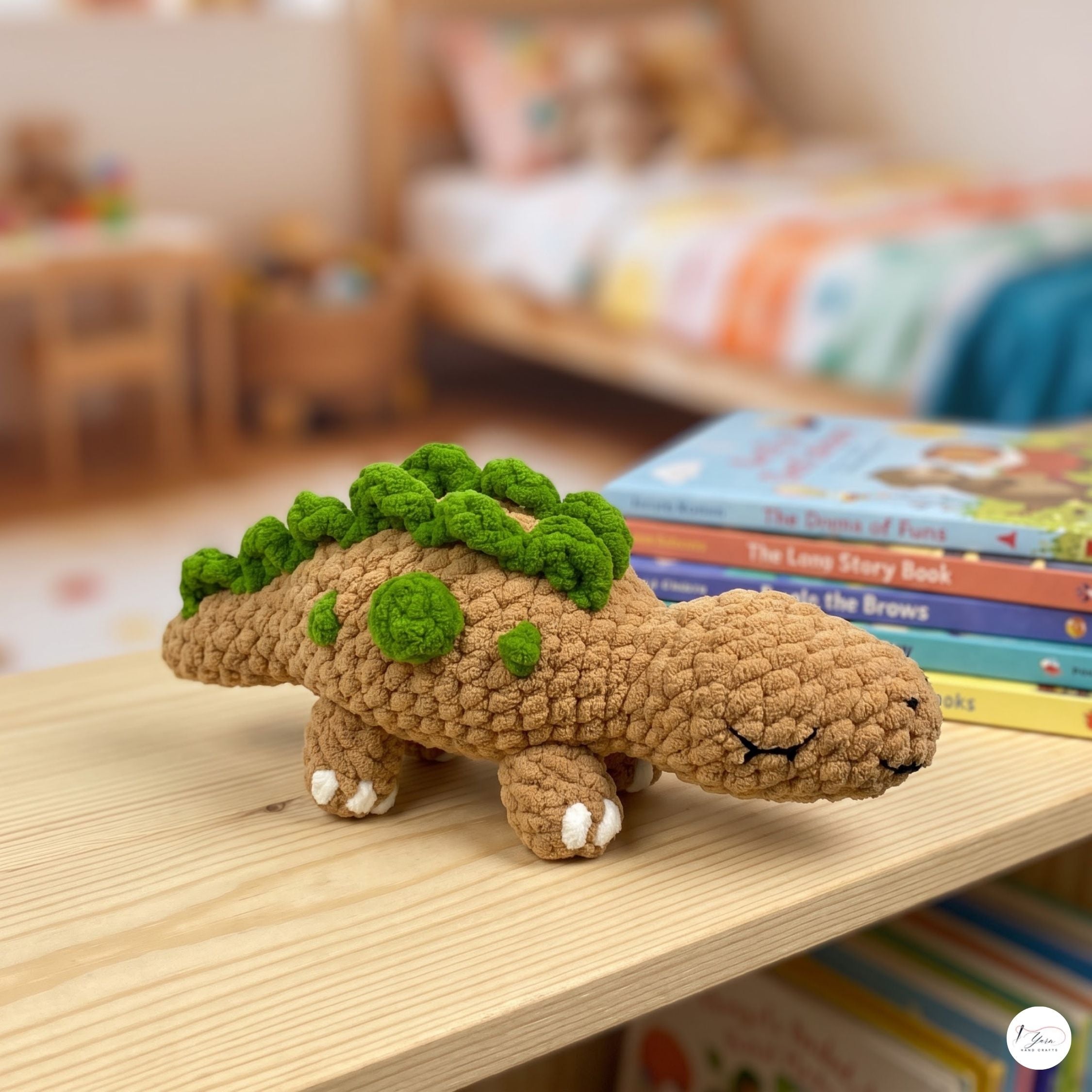 Handmade Crochet Stegosaurus Plush, Brown Green Amigurumi Dinosaur, Soft Dino Stuffed Animal, Dinosaur Lover Gift, Nursery Decor