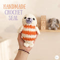 Handmade Crochet Seal Plush, Orange Striped Baby Seal Stuffed Animal, Soft Ocean Animal Toy, Seal Lover Gift, Nursery Decor