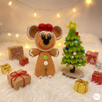 Crochet Gingerbread Mouse Plush, Handmade Christmas Amigurumi Toy, Holiday Stuffed Animal, Stocking Stuffer, Festive Decor