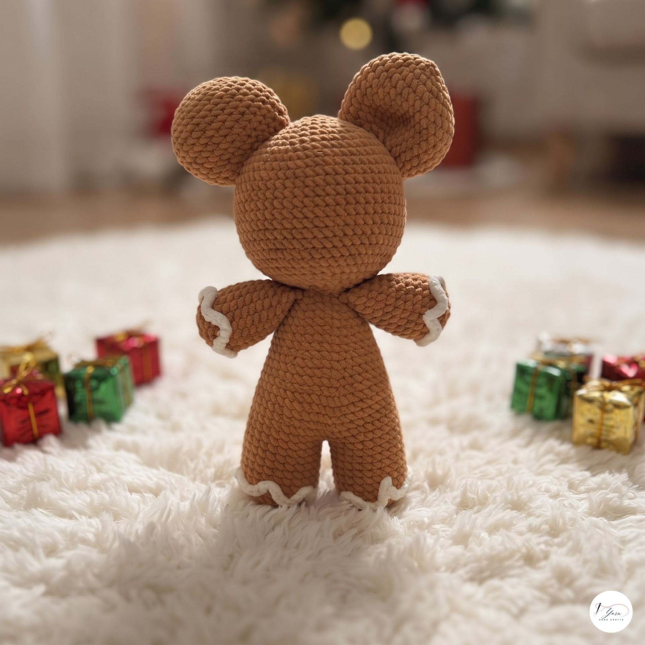 Crochet Gingerbread Bear Plush, Handmade Christmas Amigurumi Teddy, Holiday Stuffed Animal, Stocking Stuffer, Festive Decor