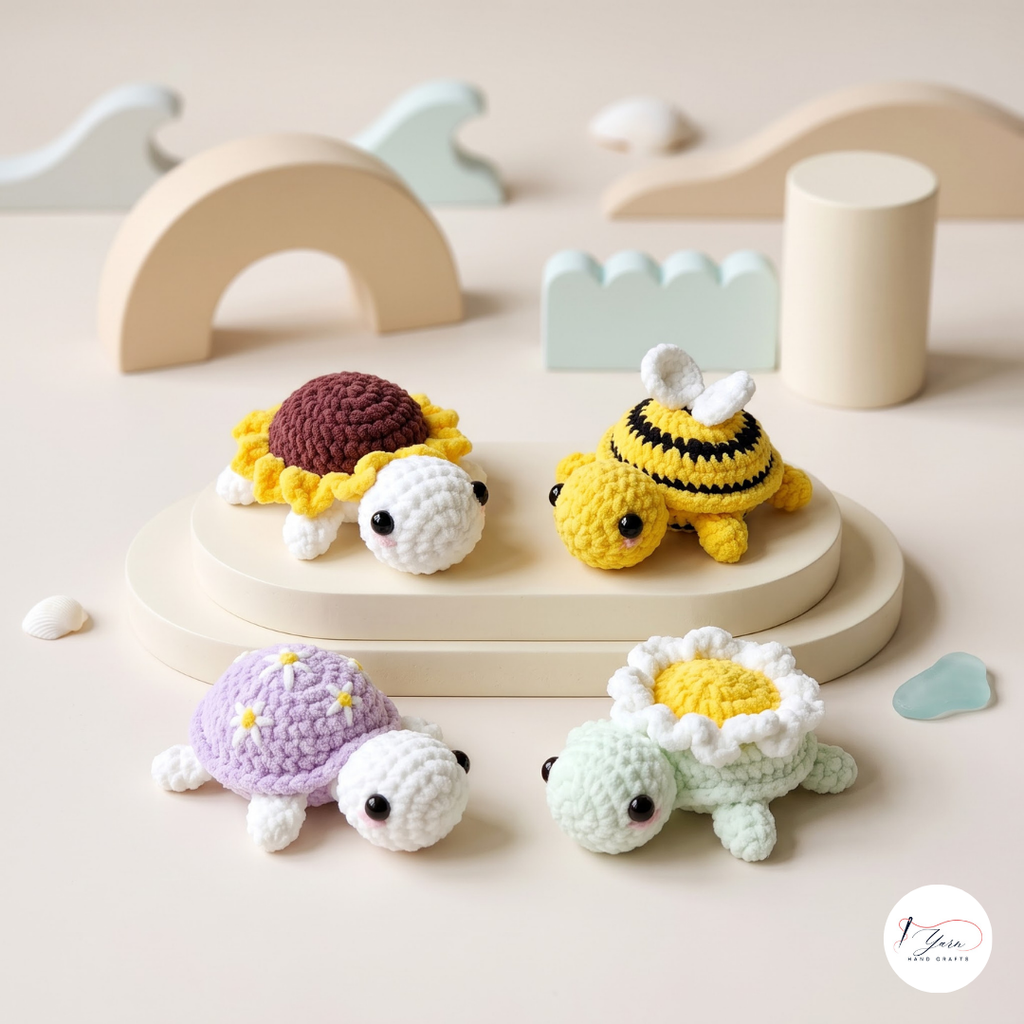 Turtle Crochet Pattern Bundle PDF, Sunflower Bee Daisy and Lavender Turtle Amigurumi Patterns, Cute Floral Turtle Plush