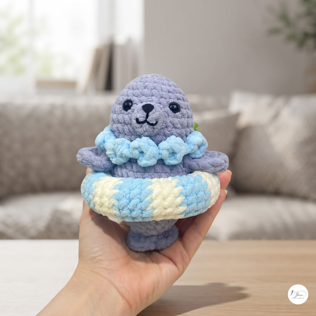 Crochet Seal Plush with Floatie, Handmade Amigurumi Sea Animal, Soft Ocean Stuffed Toy, Seal Lover Gift, Nursery Decor