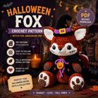 Witch Fox Crochet Pattern PDF – Halloween Amigurumi Plush with Hat & Cloak
