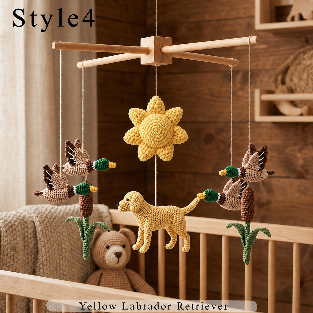 Handmade Dog Hunting Baby Mobile, Duck Hunting Crochet