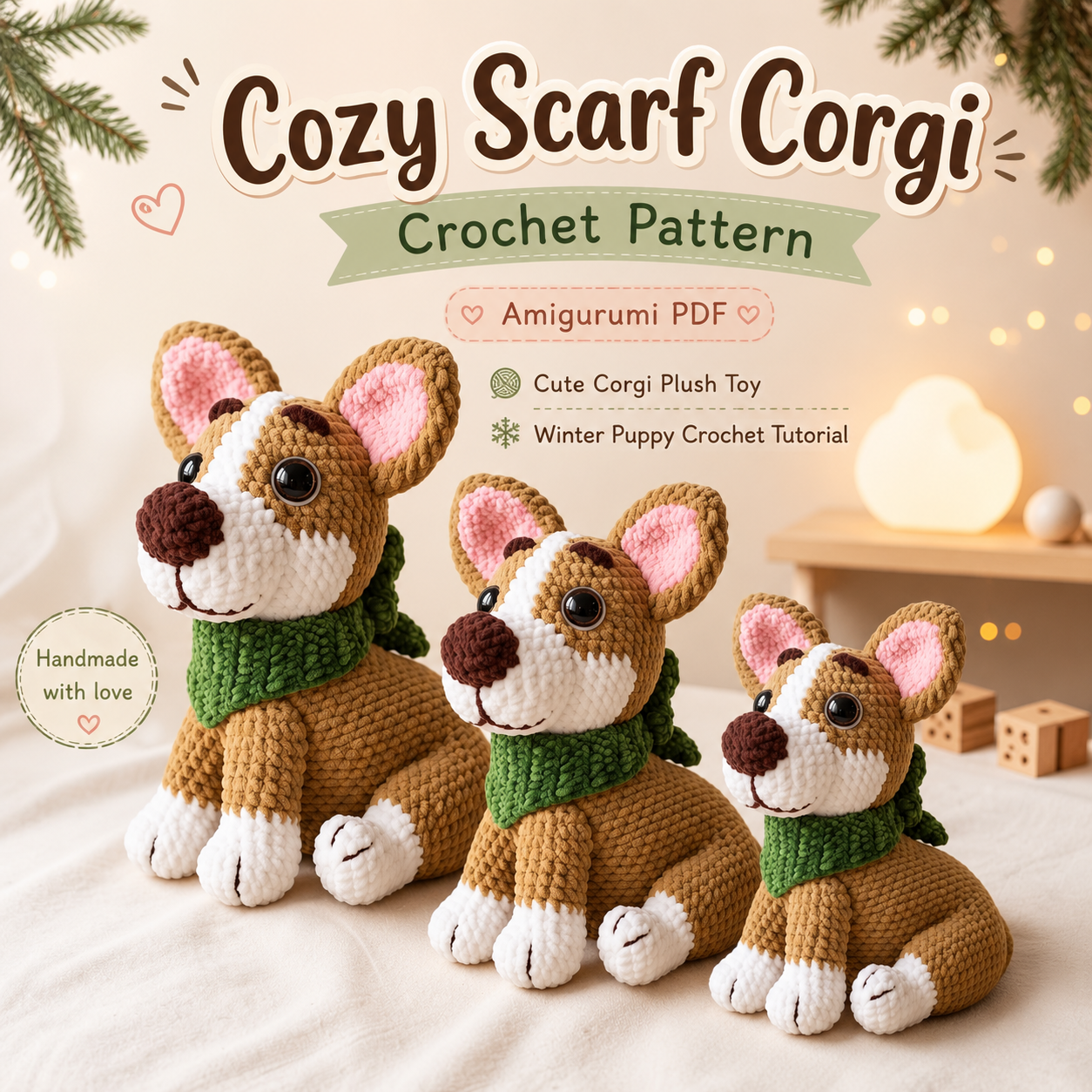 Cozy Scarf Corgi Crochet Pattern PDF – Amigurumi Puppy Plush