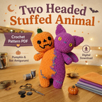 Two-Headed Stuffed Animal Crochet Pattern – Pumpkin & Bat Halloween Amigurumi PDF