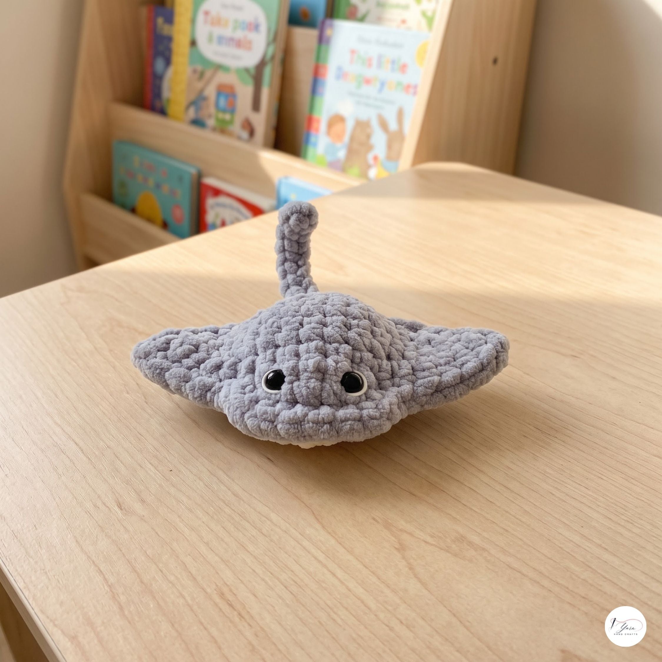 Crochet Stingray Plush, Handmade Gray Manta Ray Amigurumi, Soft Ocean Animal Stuffed Toy, Sea Life Gift, Nursery Decor