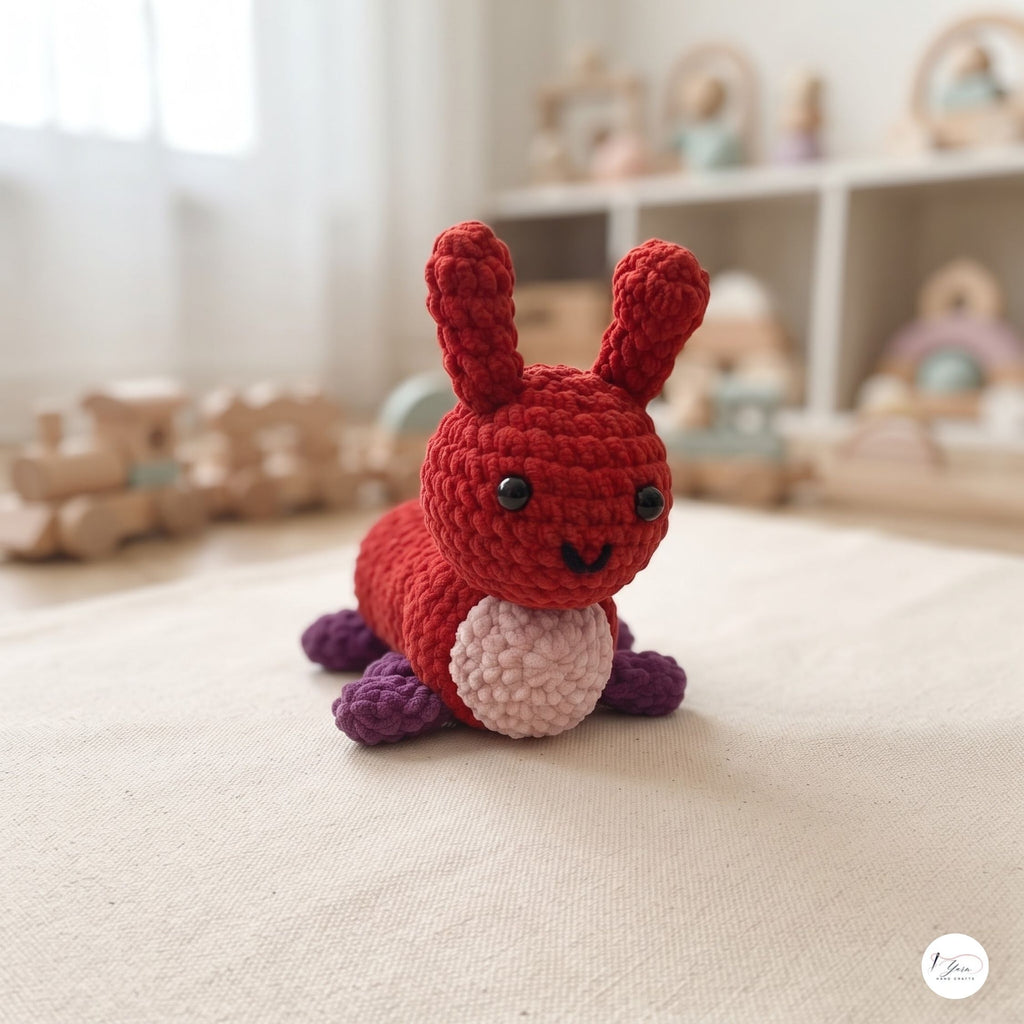 Crochet Caterpillar Plush, Handmade Red Amigurumi Bug, Soft Chenille Stuffed Insect Toy, Caterpillar Lover Gift, Nursery Decor