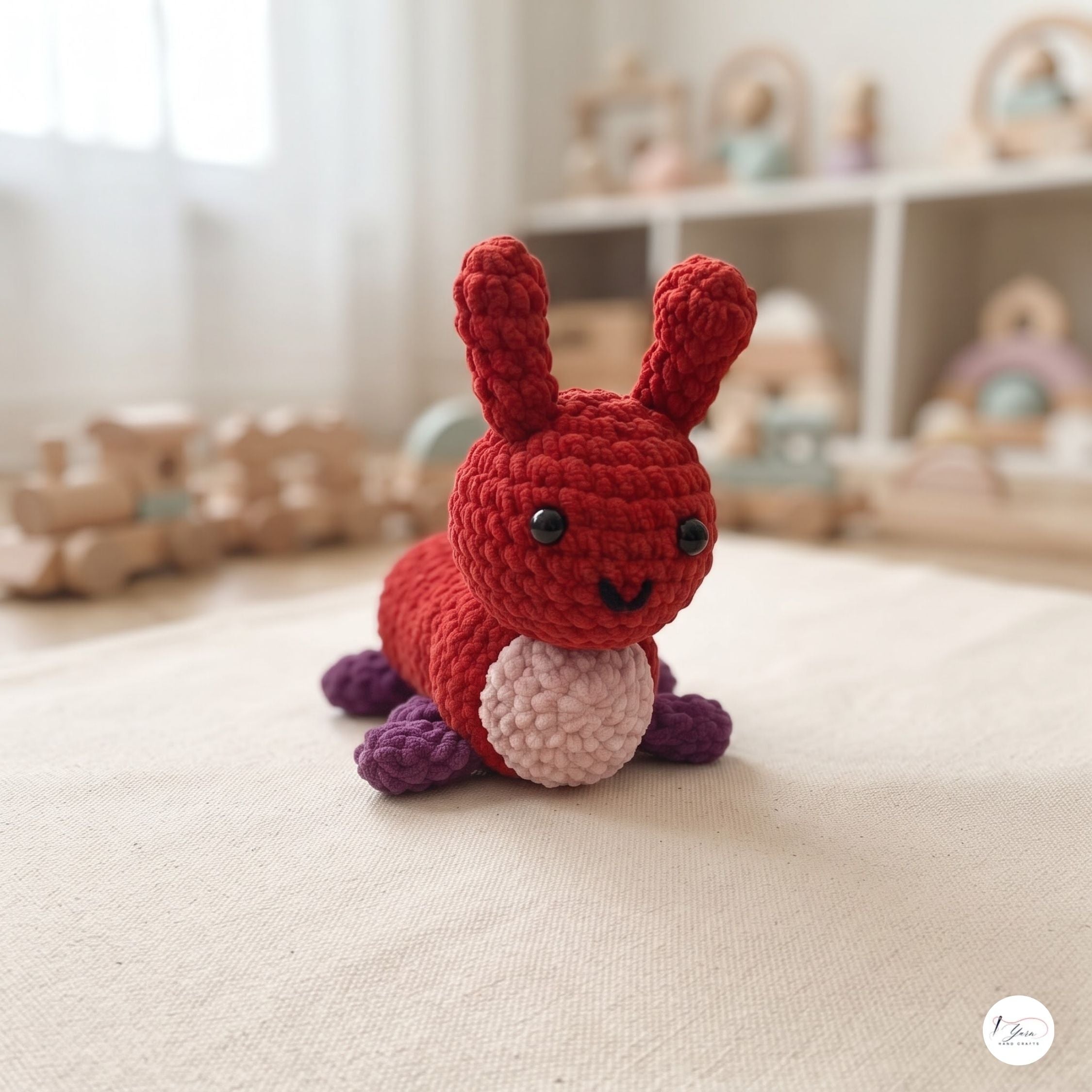 Crochet Caterpillar Plush, Handmade Red Amigurumi Bug, Soft Chenille Stuffed Insect Toy, Caterpillar Lover Gift, Nursery Decor