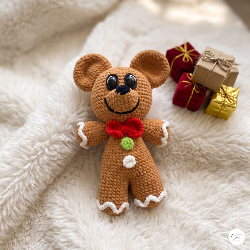 Crochet Gingerbread Bear Plush, Handmade Christmas Amigurumi Teddy, Holiday Stuffed Animal, Stocking Stuffer, Festive Decor