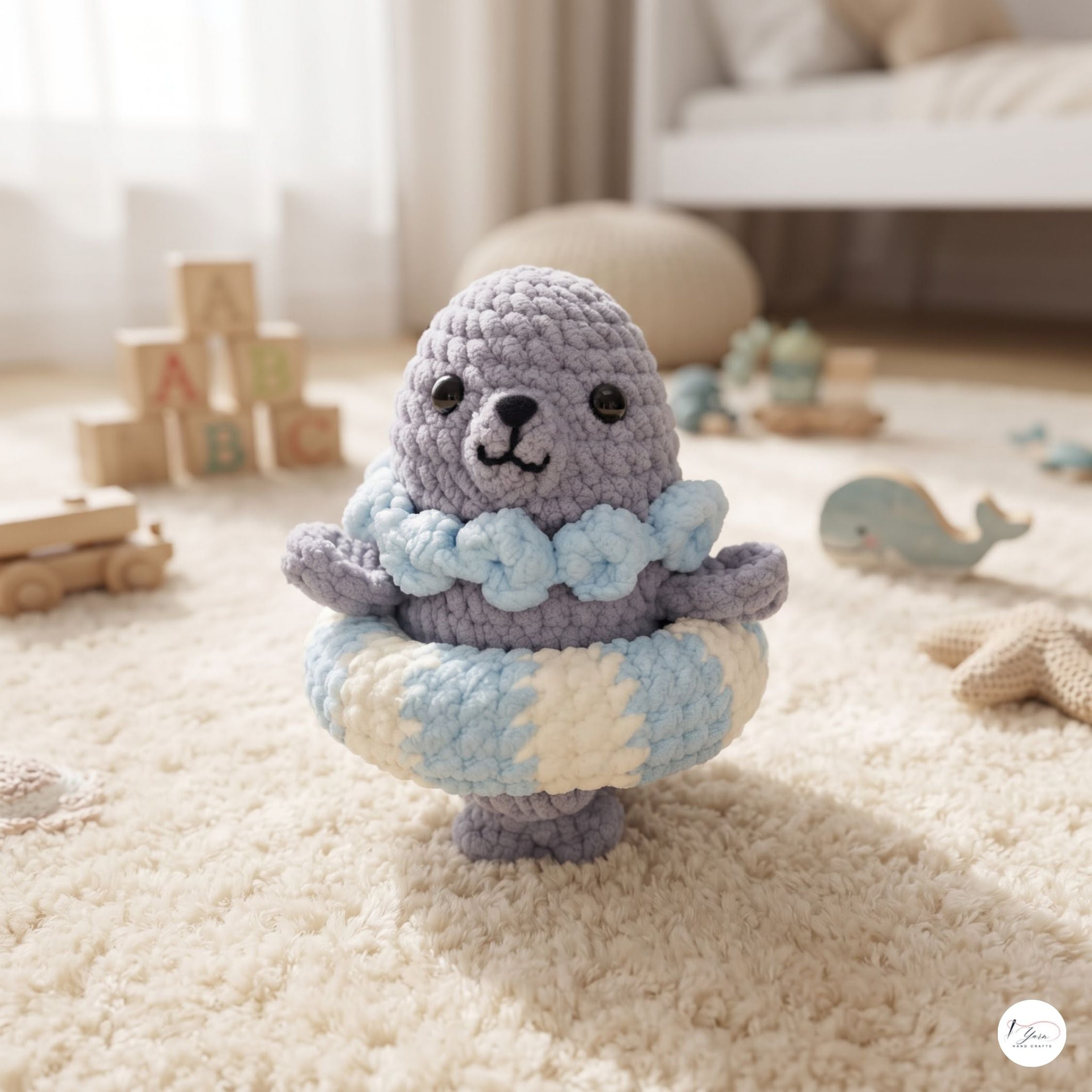 Crochet Seal Plush with Floatie, Handmade Amigurumi Sea Animal, Soft Ocean Stuffed Toy, Seal Lover Gift, Nursery Decor