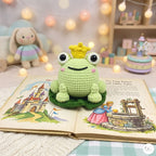 Handmade Crochet Frog Prince Plush, Green Amigurumi Frog with Crown, Soft Stuffed Animal, Frog Lover Gift, Fairytale Nursery Decor