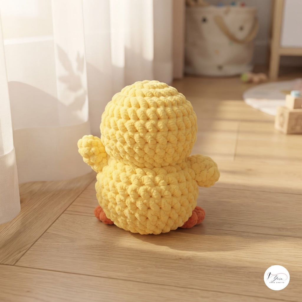 Crochet Duck Plush, Handmade Yellow Amigurumi Duck, Soft Chenille Stuffed Animal, Waving Duckling Gift, Nursery Decor